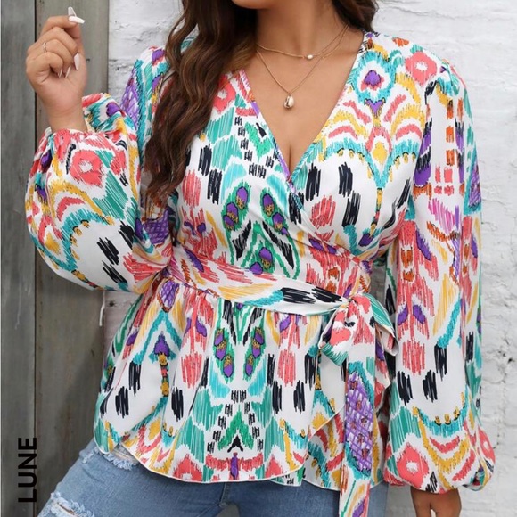 Cute & Colorful Wrap Shirt Blouse | Women’s Plus Size 16 / 2XL NEW in package! - Picture 2 of 5